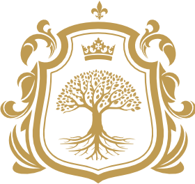 Brasão do Grupo Oplin — escudo com árvore, símbolo de crescimento e raízes unidas